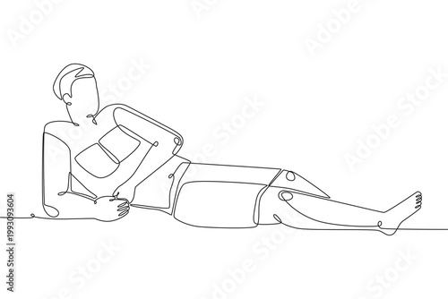Man sunbathing on the beach. Sunbathing concept one-line drawing