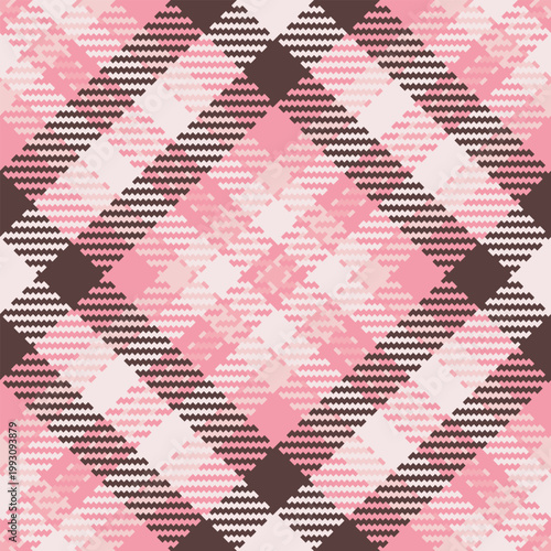 Charming plaid pattern in pink hues, conveying warmth and comfort. Ideal for textile design, backgrounds, and creative projects needing a cozy, classic touch.