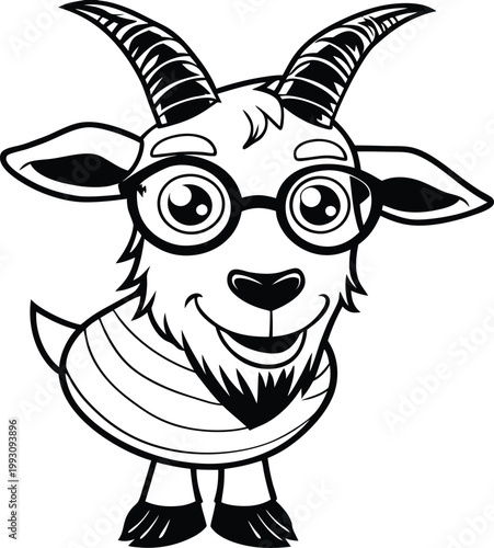 Delightful Smiling Goat Mascot with Glasses and Striped Clothing a Friendly Animal Character