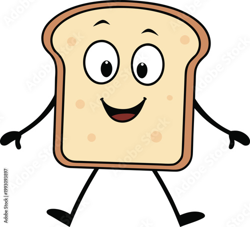 Delightful Toasted Bread Slice Cartoon Character with Open Happy Mouth Joyfully Walking