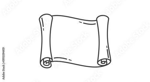 Simple sketch of a rolled parchment with decorative edges line art silhouette