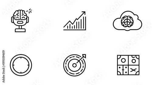 Conceptual Icons: A collection of conceptual icons representing ideas such as brain, growth, target and planning, ideal for illustrating innovation and strategy.