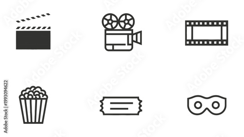 Cinema Icons: A collection of icons representing the world of cinema, perfect for any movie-related project.
