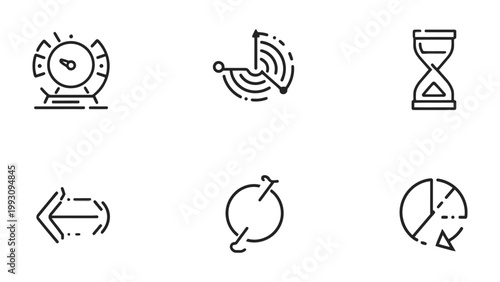 Time-Themed Line Icons: A collection of meticulously crafted line icons, each representing a facet of time, perfect for a range of digital and print design purposes.