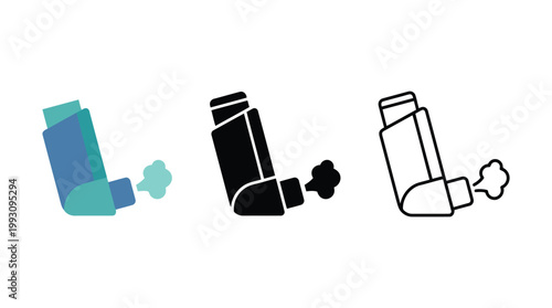 Asthma inhaler spray icons for respiratory medicine allergy treatment and lung healthcare.