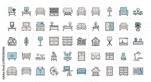 Collection of furniture icons and symbols.