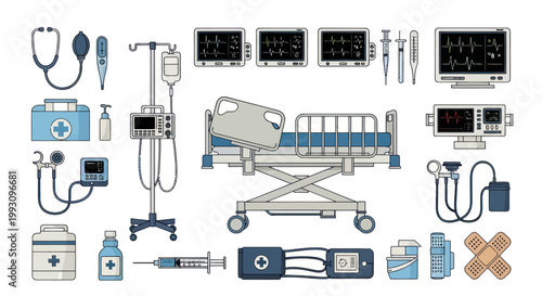 Medical equipment and hospital tools.