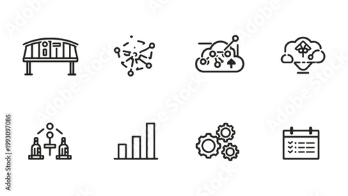 Digital Transformation Icons: A collection of meticulously crafted, minimalist icons, symbolizing key facets of the digital age, from cloud computing to data analytics.