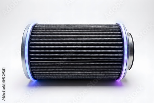 Automotive Air Filter with Neon Glow Isolated on White Background