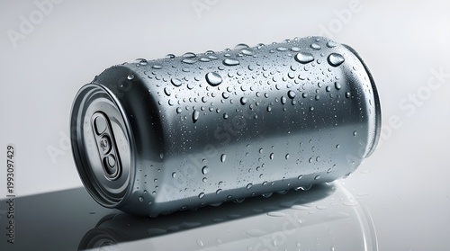 Cold Soda Can with Water Droplets Isolated on White Background, Refreshing Beverage Concept