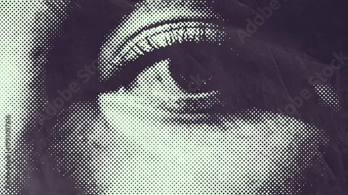 Halftone Animation of a Close-up Woman Eye with Dual Tone Color
