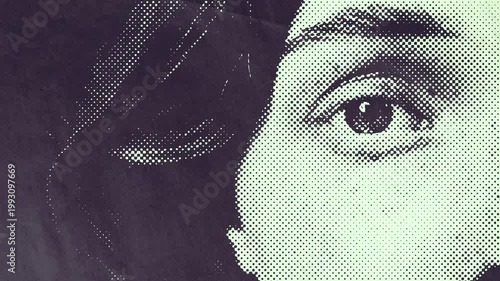 Halftone Animation of a Half Face Woman with Dual Tone Color