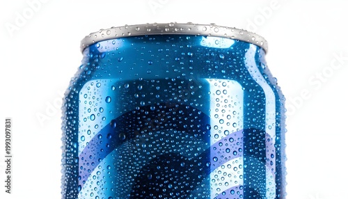 Cold Soda Can with Water Droplets Isolated on White Background, Refreshing Beverage Concept