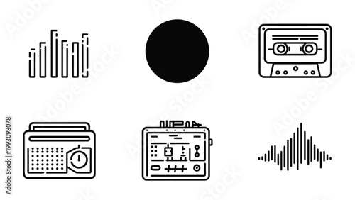 Vintage Audio Icons: A collection of vintage audio icons capturing the essence of sound recording and playback, perfect for creative design and nostalgic projects.