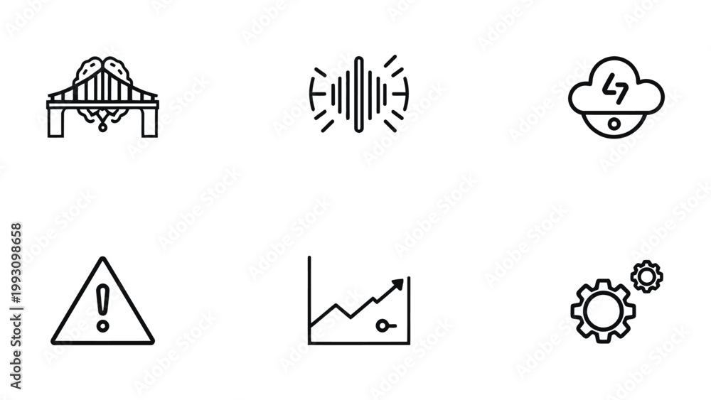 Fototapeta premium Conceptual Icon Collection: A set of six modern, minimalist icons representing various concepts, ideal for web design and application interfaces.