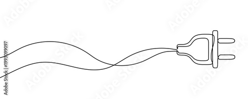 Illustration of an electric plug, made in one continuous line. Minimalistic drawing of a power plug in the style of one line art. Vector illustration.