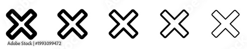 Set of linear cross mark icons with different stroke weights. Minimalist symbols for delete, cancel, and close. Vector illustration.