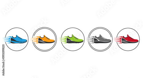 Set of running shoes in motion, representing speed and sports.