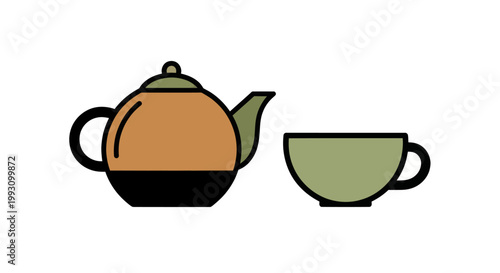 Teapot and cup for hot beverages
