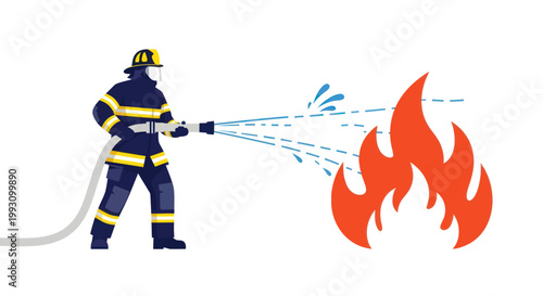 Firefighter extinguishing a blaze with a water hose.