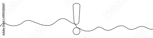 Illustration of an exclamation mark, made in one continuous line. Minimalistic drawing of a warning, attention, or importance symbol in the style of one line art. Vector illustration.
