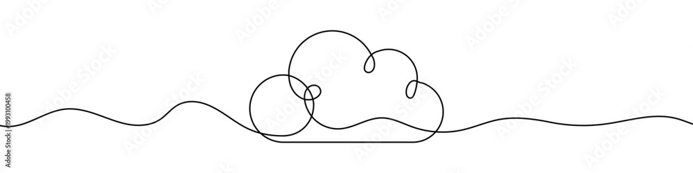 Obraz premium Illustration of a cloud, made in one continuous line. Minimalistic drawing of a weather symbol, cloud storage, or nature in the style of one line art. Vector illustration.