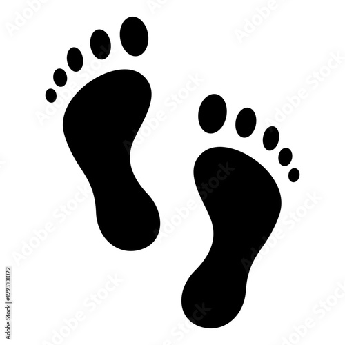 Illustration of two human footprints. Black silhouettes of the left and right soles on a white background. Vector illustration.