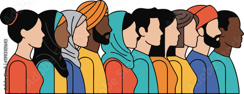 Diverse women side profile multicultural community flat vector illustration