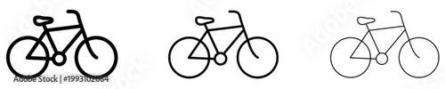 Set of bicycle icons. Graphic elements with different line weights, symbolizing eco-friendly transport, active recreation, and a healthy lifestyle.