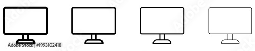 Set of monitor icons. Graphic elements with different line weights, depicting a modern screen. Vector illustration.