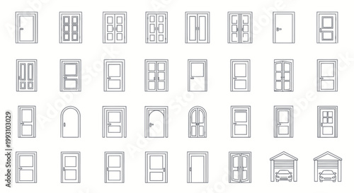 Collection of various door icons and garage doors