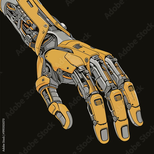 Mechanical Robotic Hand with Yellow and Gray Components