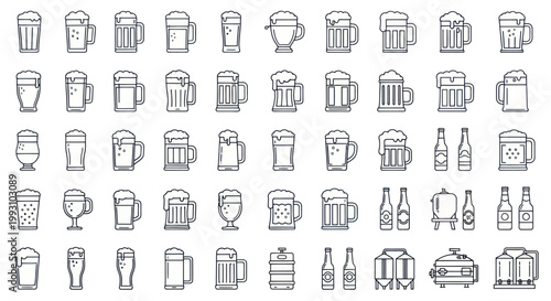 Tableau sur toile Vector icons of beer mugs, bottles, and brewery equipment
