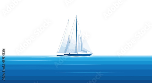 A sleek sailboat glides across vibrant blue ocean waters.