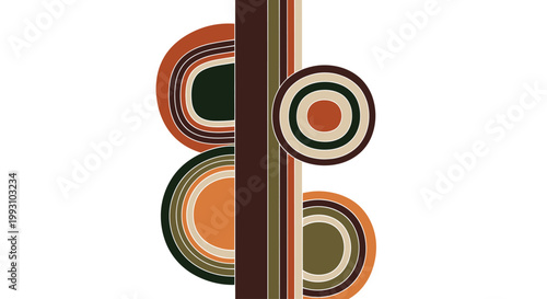 Retro geometric background with abstract earth tone circles and vertical stripes