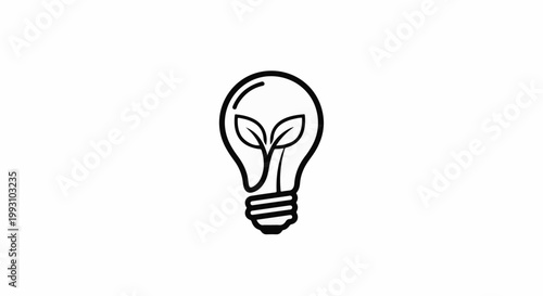A stylized line drawing of a lightbulb with sprouting leaves inside