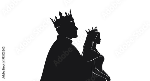 Black silhouette of king and queen wearing crowns