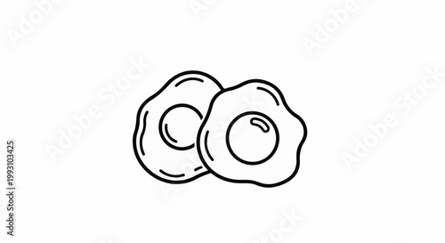 A minimalist line drawing shows two fried eggs on a white background