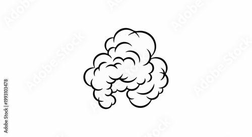 A black and white cartoon-style drawing of a puffy cloud or smoke plume