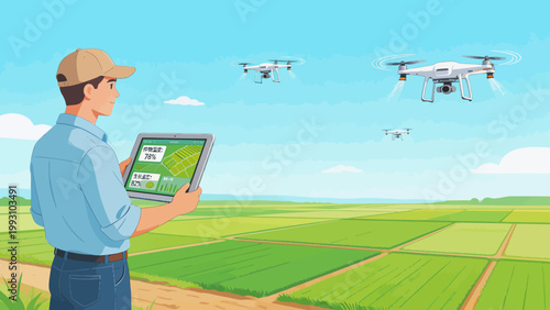 Farmer using drones for crop monitoring