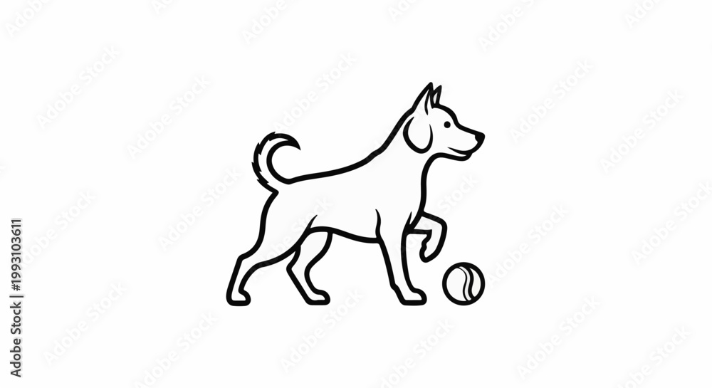 Fototapeta premium A line drawing of a dog standing next to a ball