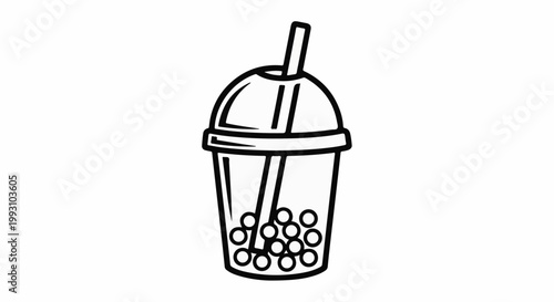 A line art icon of a bubble tea drink with a straw and tapioca pearls