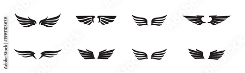 Wings icons set. Flying, bird, angel, flight. Wing symbol on white background - stock vector.