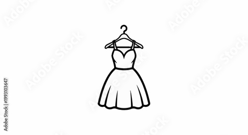 A line drawing of a sleeveless dress on a hanger