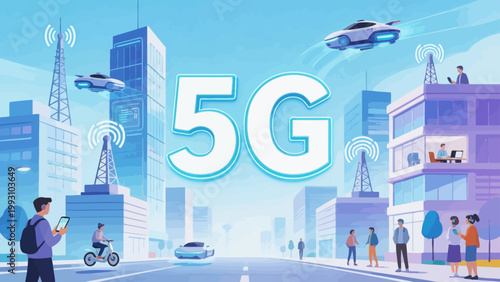 Futuristic city with 5G technology
