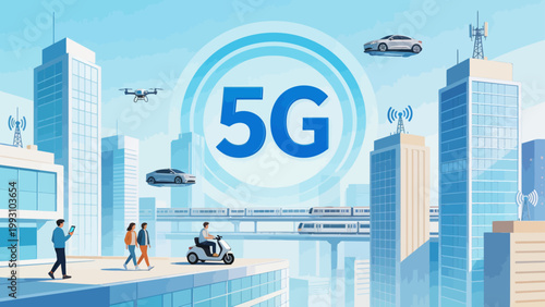 Futuristic city with 5G technology