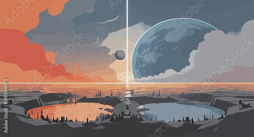 Futuristic Alien Planet Landscape with Cities