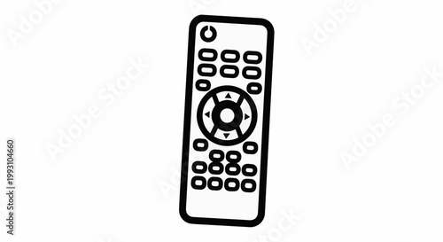A black and white outline drawing of a television remote control