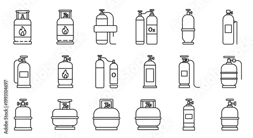 Collection of line art gas cylinders and propane tanks