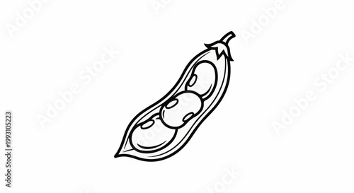 A simple black and white line drawing of an open pea pod